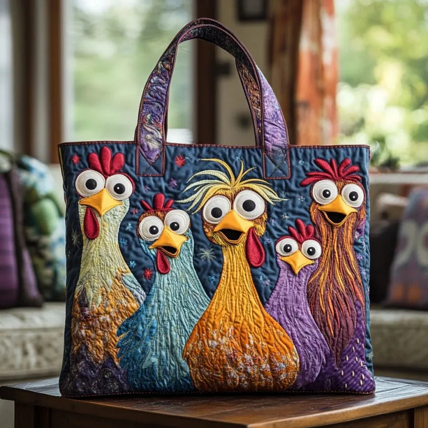 Handmade Bag - Five Colorful Chickens