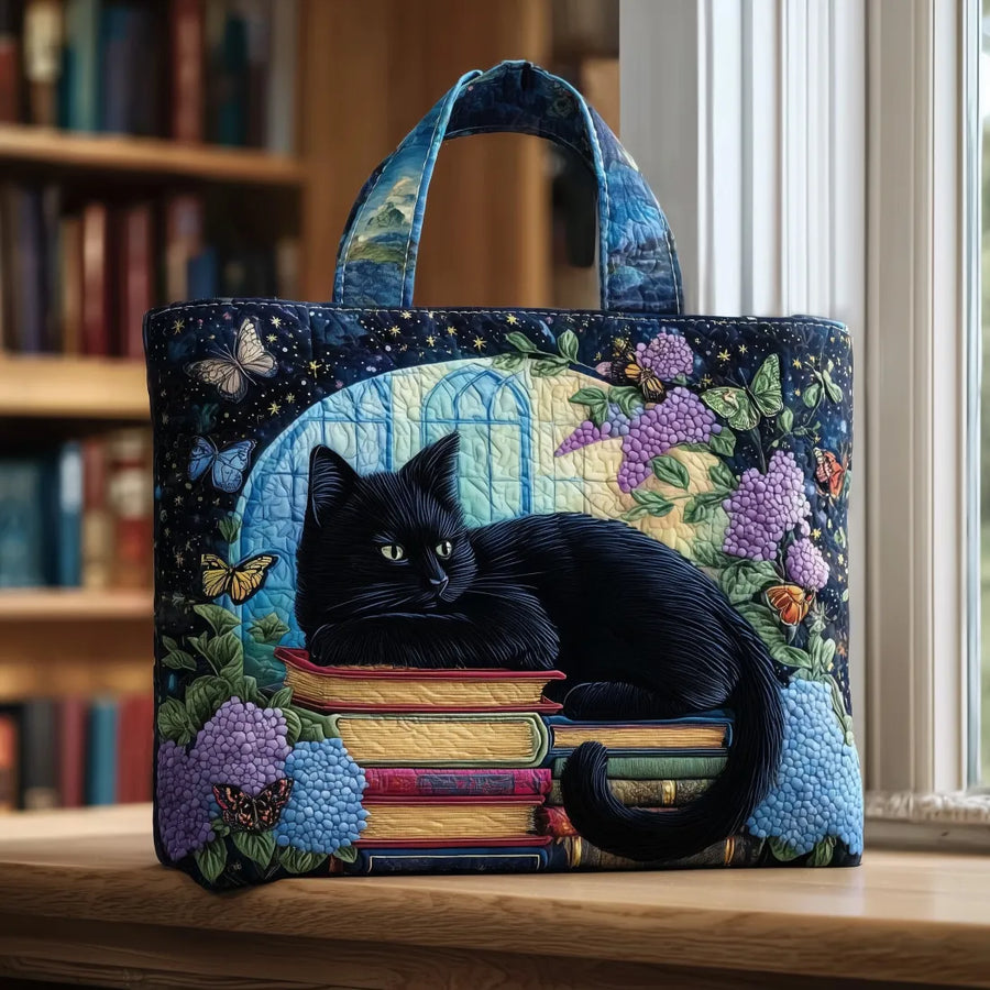 Handmade Bag - Black Cat and Books