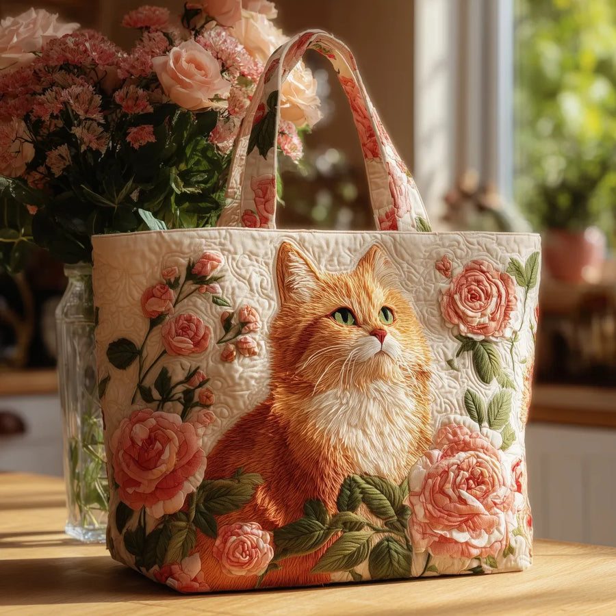 Handmade Bag - Brown Cat and Roses