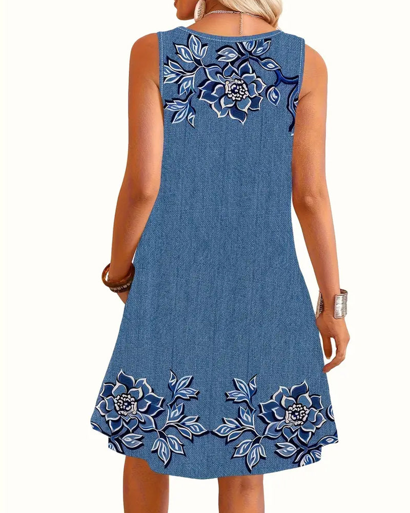 ARIEL – SLEEVELESS FLORAL BUTTON DRESS