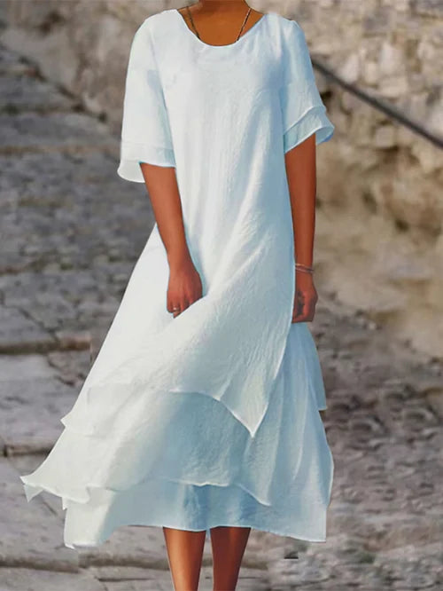 Women's Solid Cotton Layered Dress