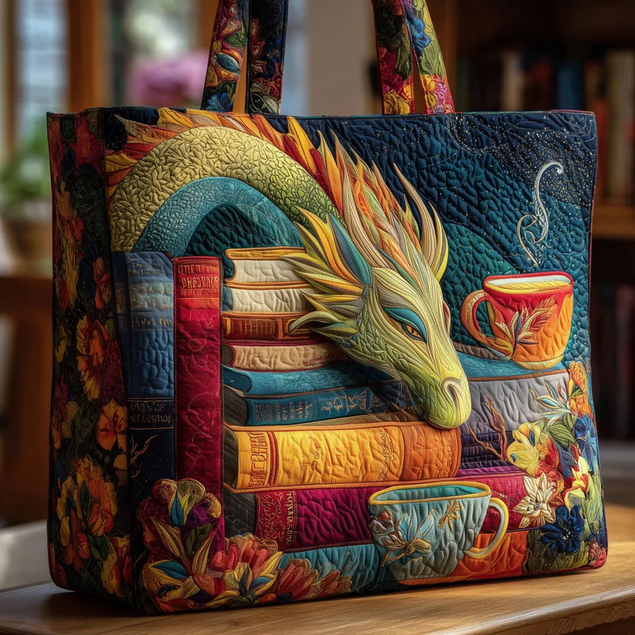 Handmade Bag - Dragon and Old Books