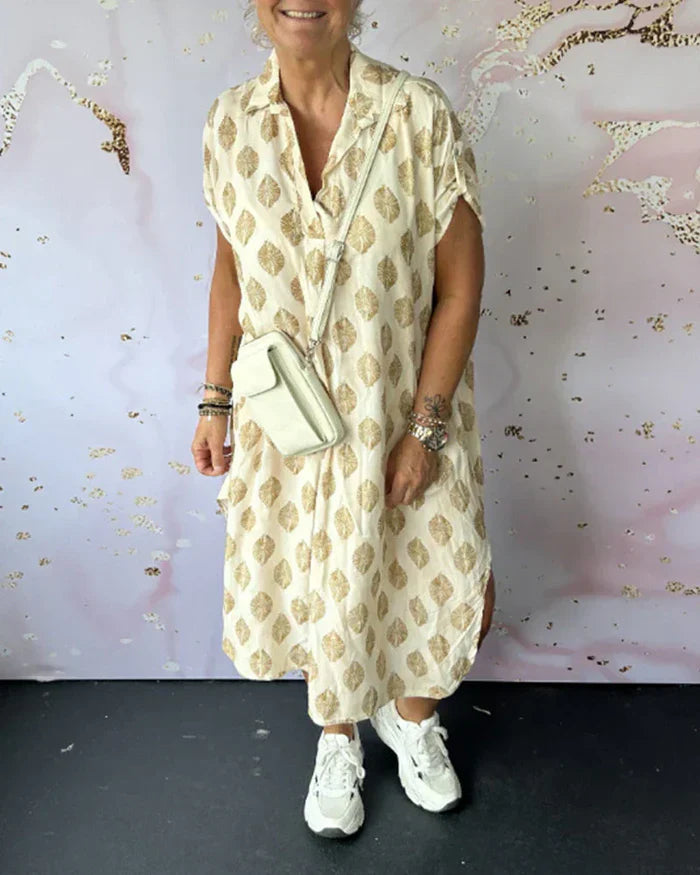 Mirelle™ | Casual Leaf Print Midi Dress