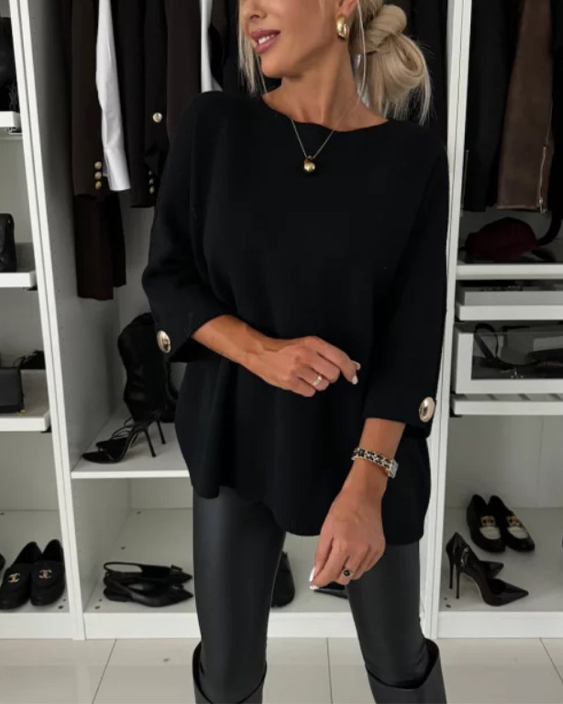 CLAIRE – ELEGANT RELAXED BUTTON-CUFF SWEATER