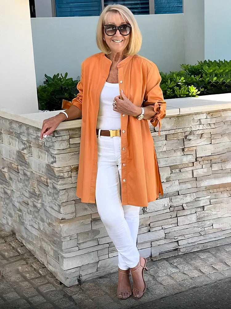 Elliora - Gathered Back Cotton Shirt Jacket