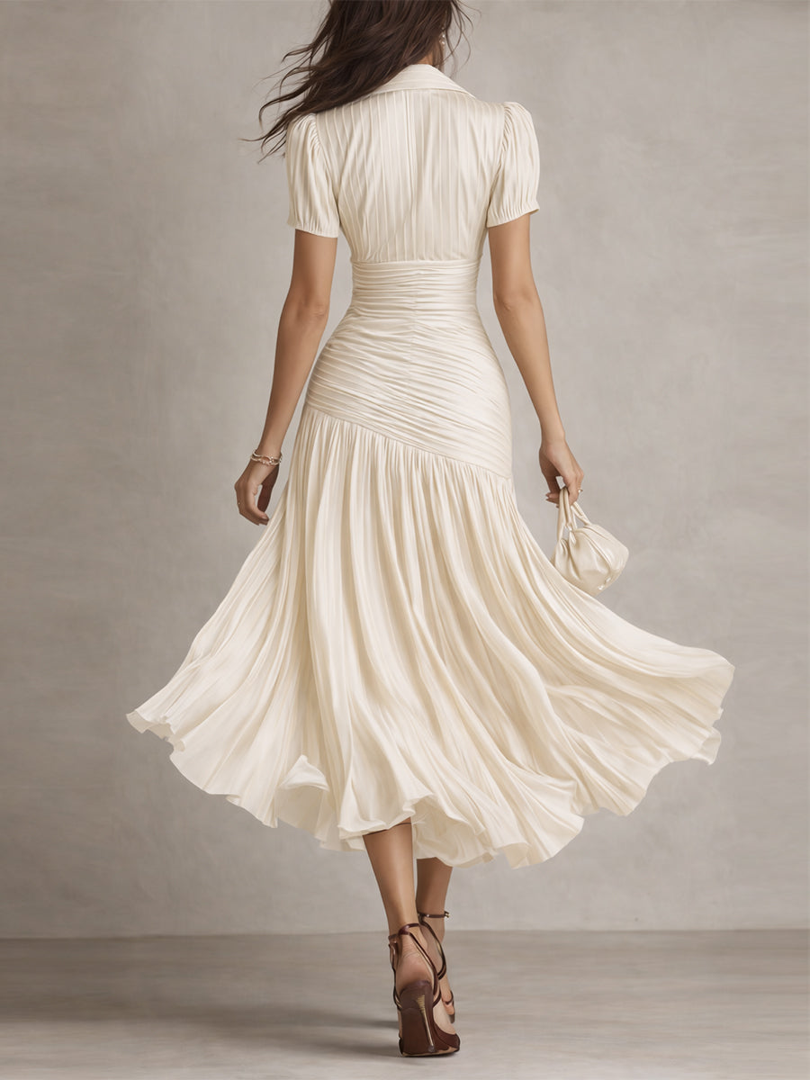 Adriana - Retro Stripe Satin Midi Dress for Women