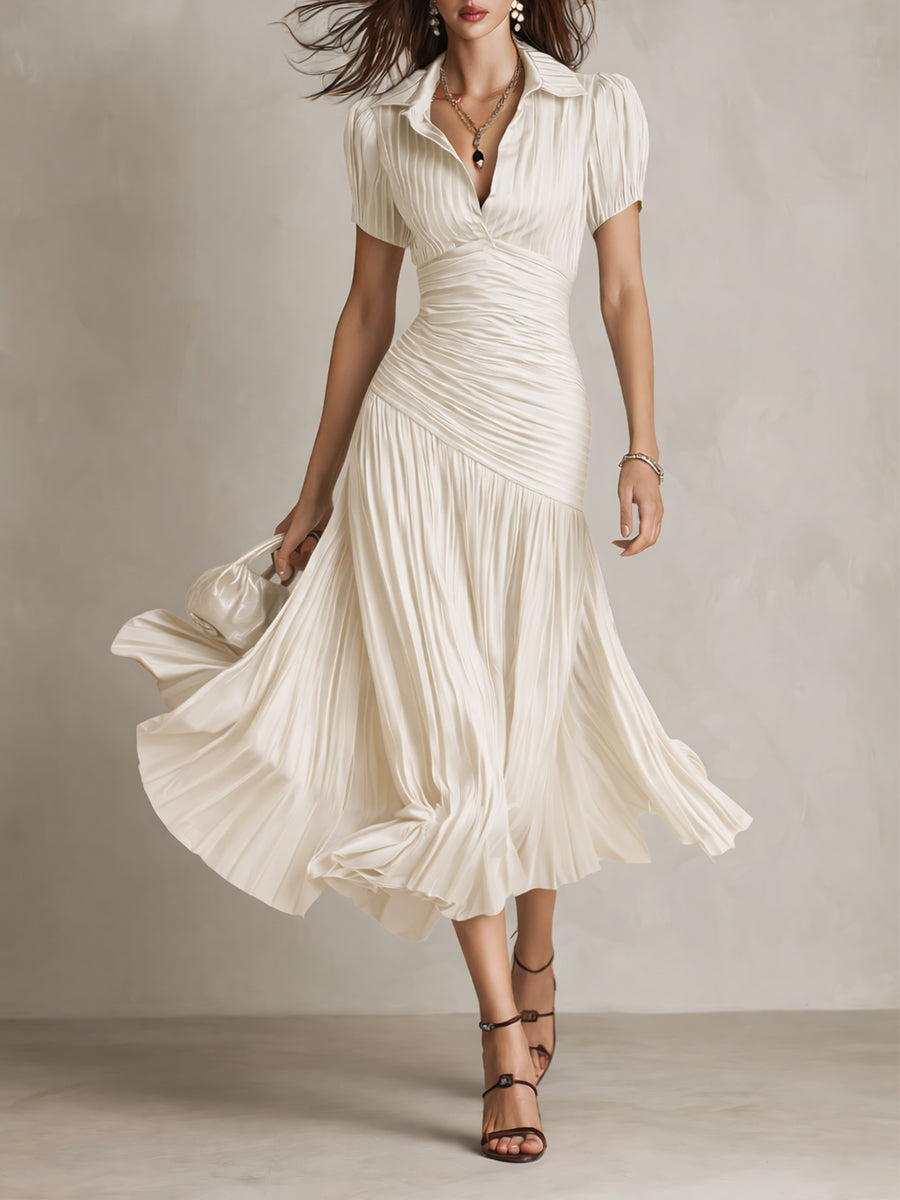 Adriana - Retro Stripe Satin Midi Dress for Women