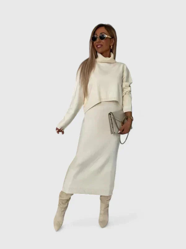 Elegant Dress and Turtle Neck Sweater Set