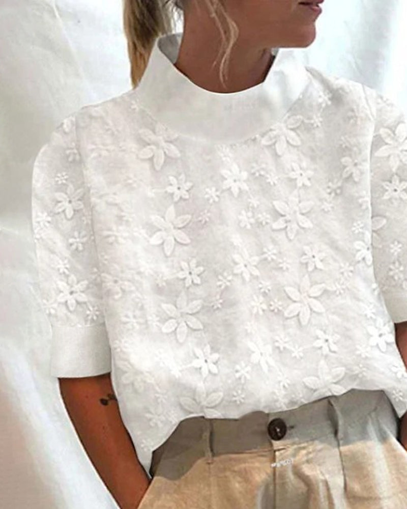 Sabine | With Embroidered Solid Color Stand Collar
