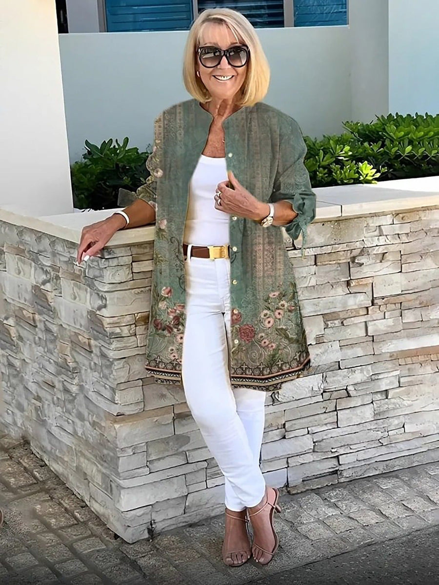 Florabel - Bow Sleeve Printed Cotton Jacket