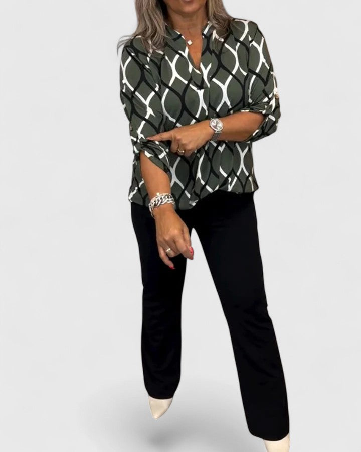 AUTUMN – GEOMETRIC PRINT BLOUSE