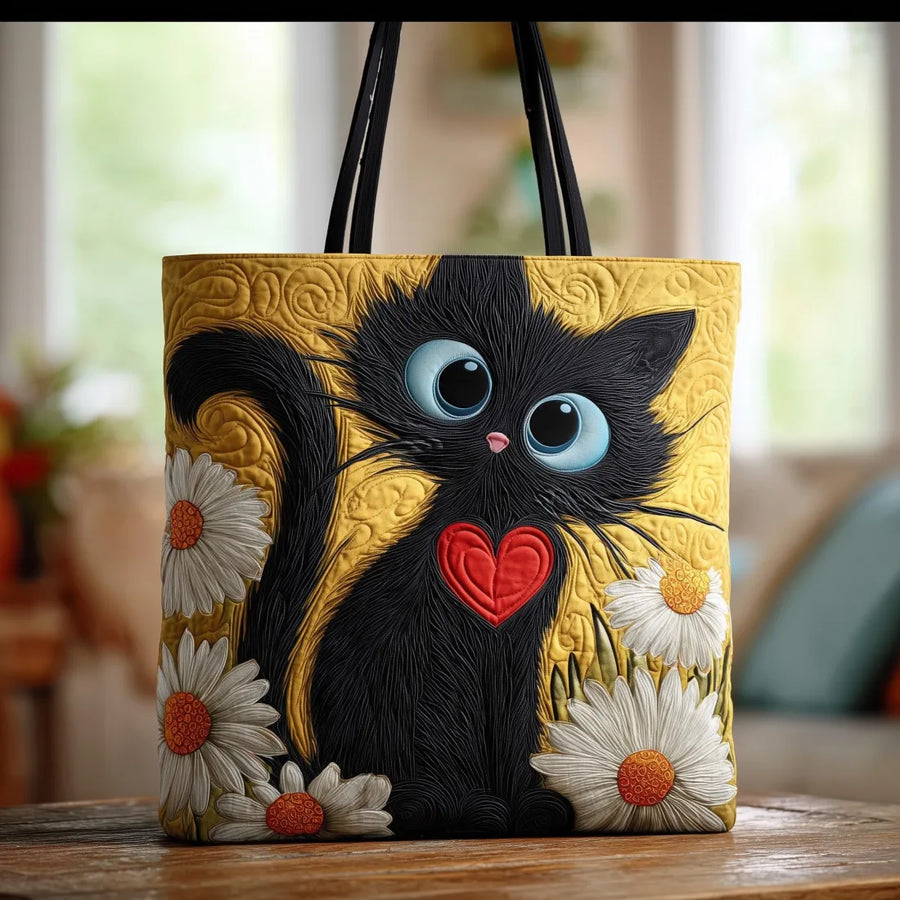 Handmade Bag - Black Cat and Daisies