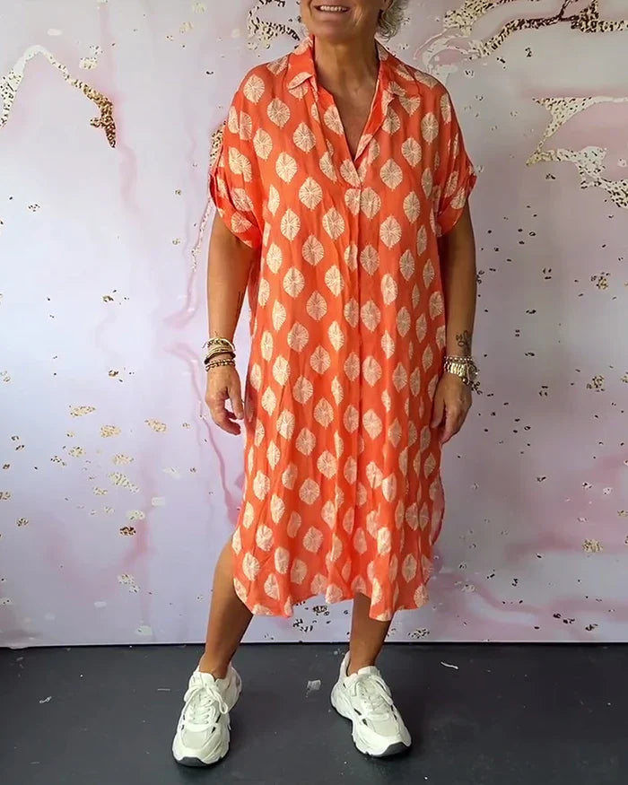 Mirelle™ | Casual Leaf Print Midi Dress