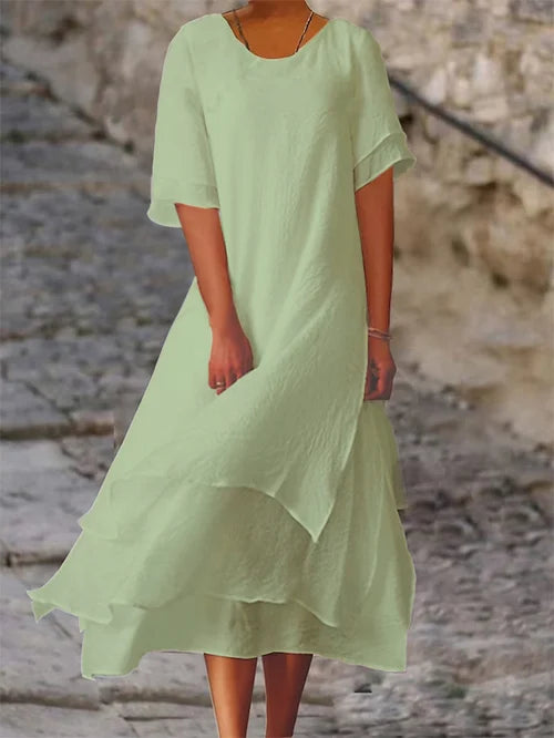 Women's Solid Cotton Layered Dress