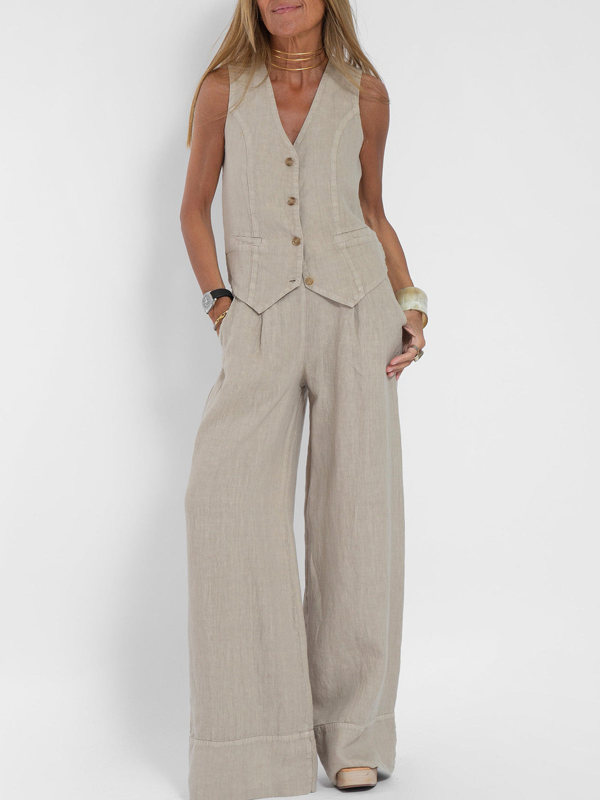 Aira – Elegant Two-Piece Set with Waistcoat and Wide-Leg Trousers