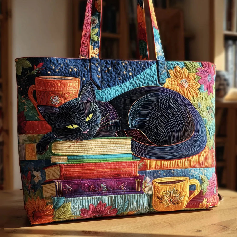 Handmade Bag - Black Cat and Books