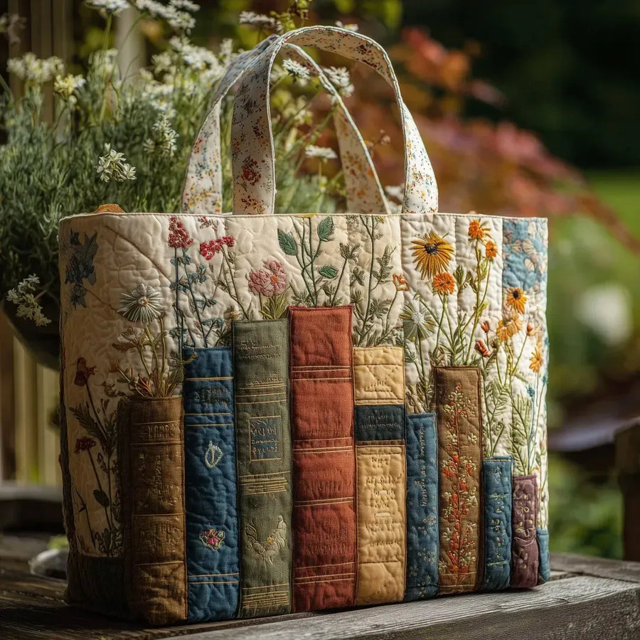 Handmade Bag - Books and Flowers