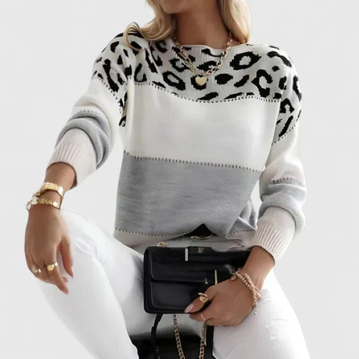LIA – COLOR BLOCK PRINT SWEATER