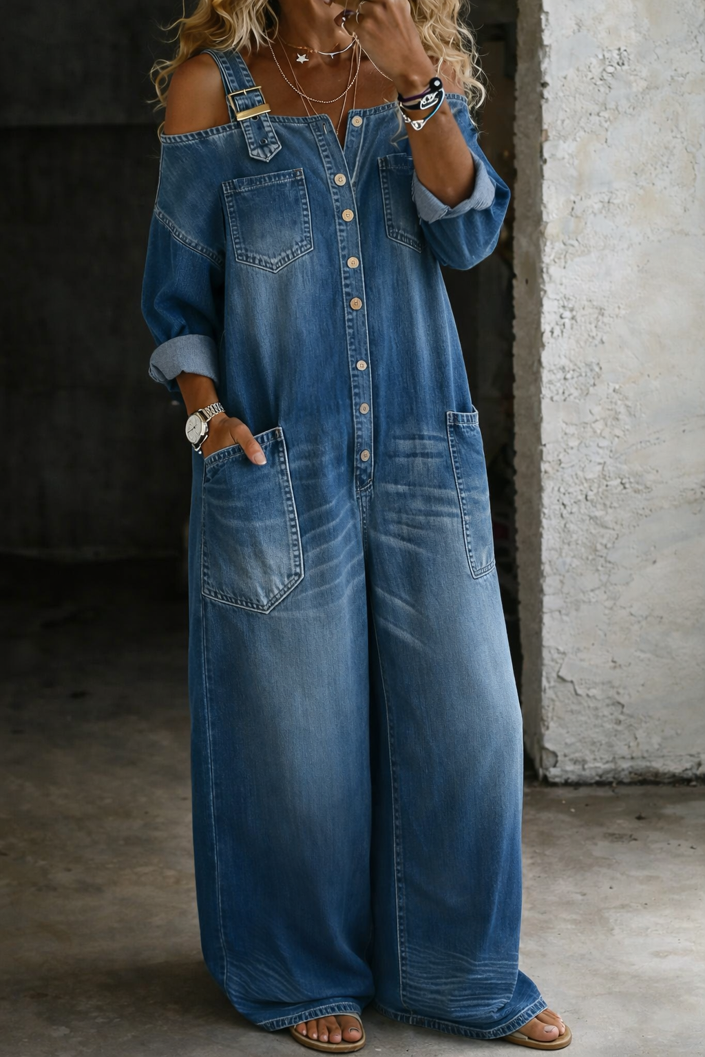 Sofía | Denim Jumpsuit with Exposed Shoulders