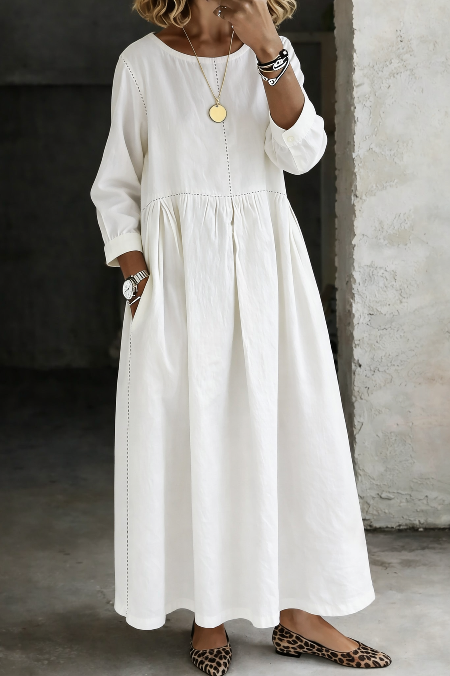 Melissa | Round Neck Long Sleeve Denim Dress
