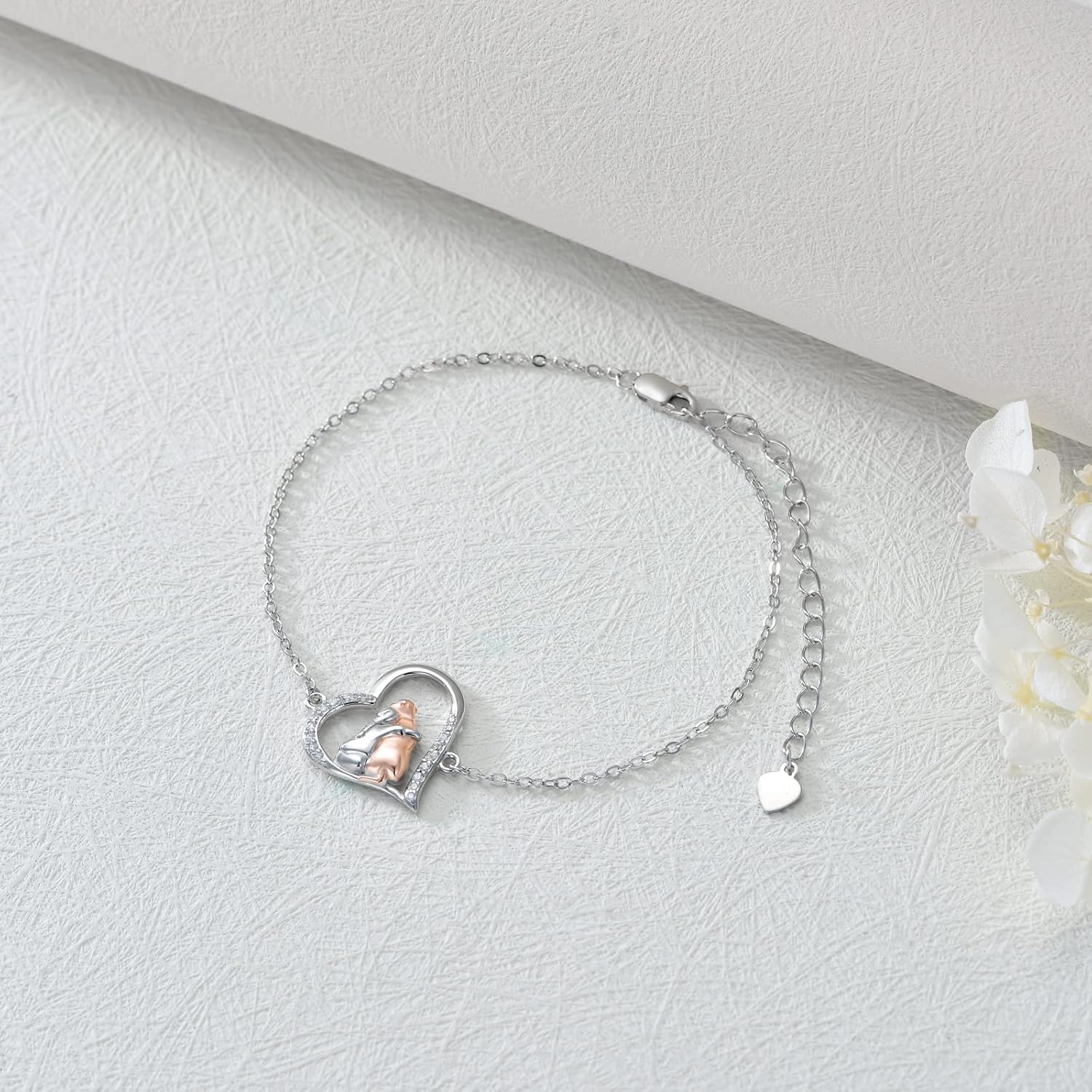 Cute Dog Hug Silver Bracelet