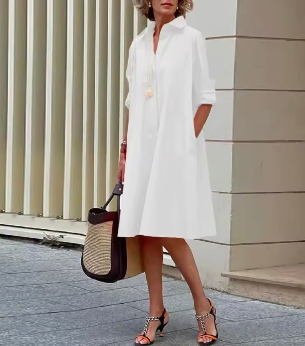 Women's Solid Cotton Shirt Dress