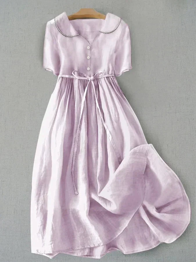 Women's Solid Cotton-Linen Midi Dress