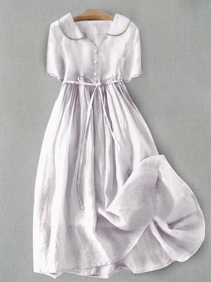 Women's Solid Cotton-Linen Midi Dress