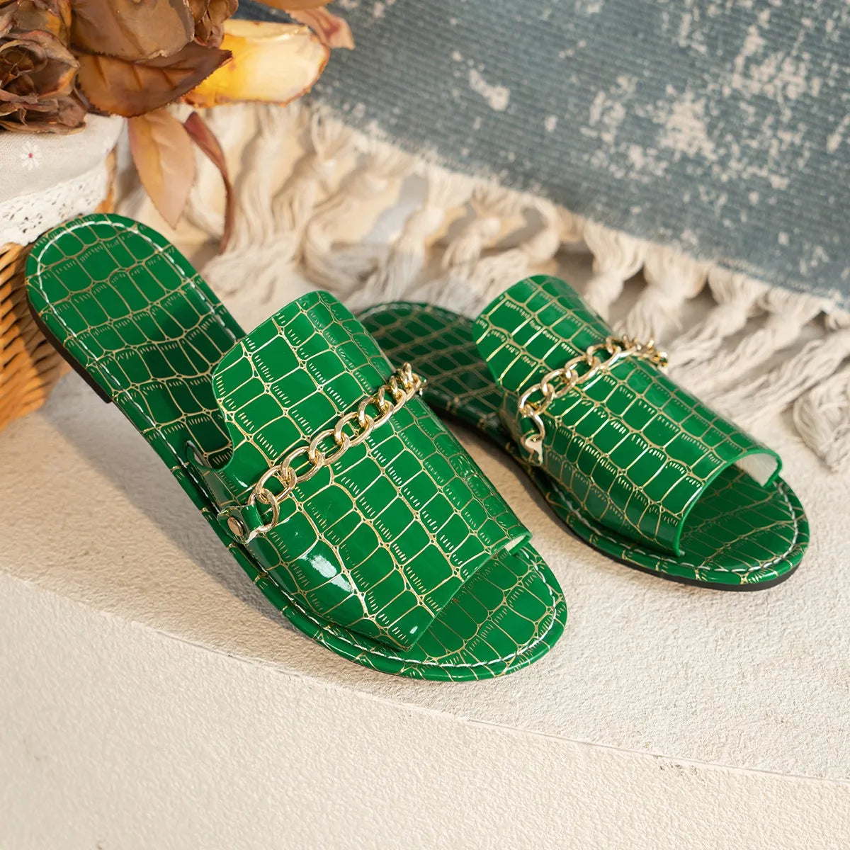 Tamara – Textured Gold-Chain Sandals