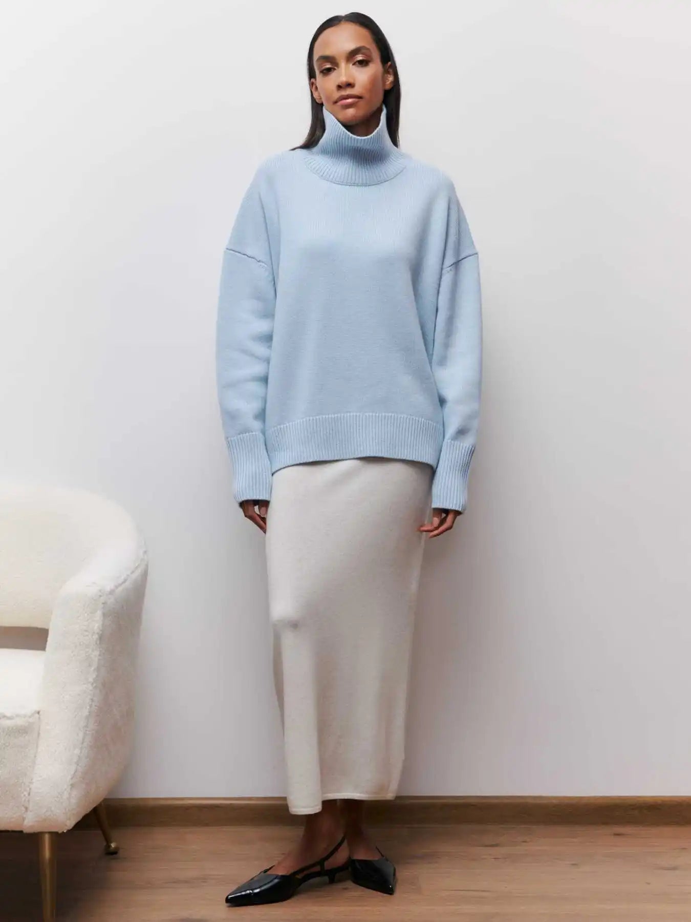 Elegant Oversized Turtleneck Knit Sweater