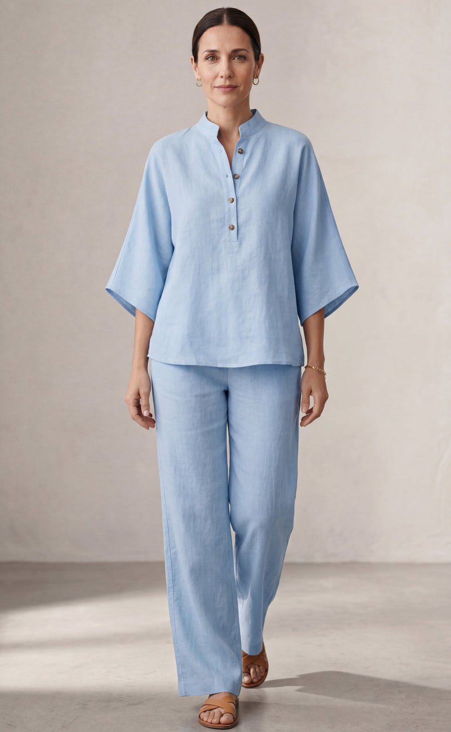 Mariel | Two-Piece Linen Effect Set with Batwing Sleeves and Flowing Trousers