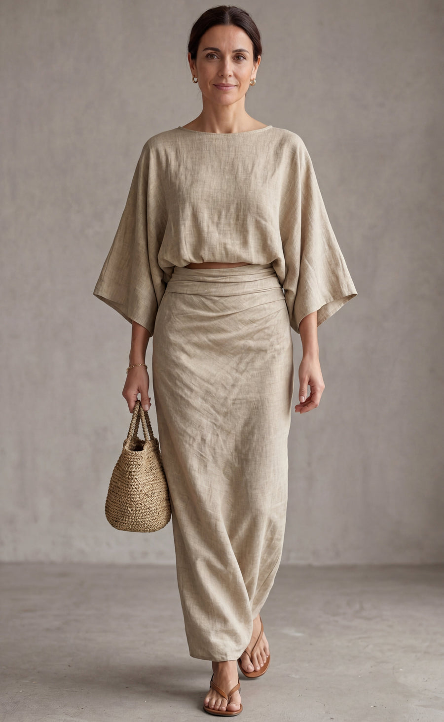 Elegant Linen Set with Long Skirt
