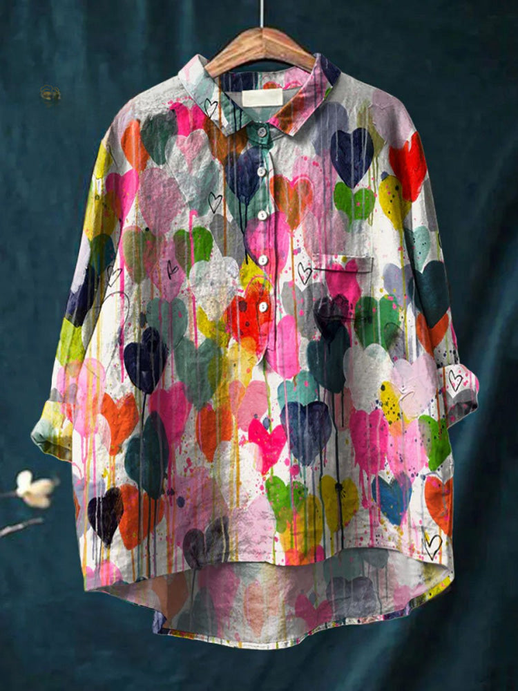 Colorful Heart Print Shirt