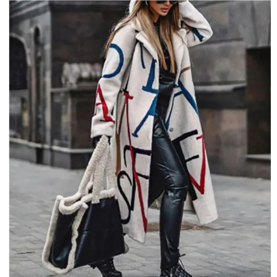 Long Women's Coat With Stylish Designer Patterns