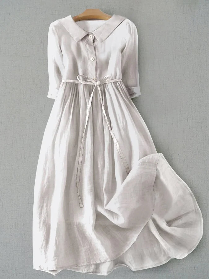 Women's Solid Lace-Up Cotton Dress