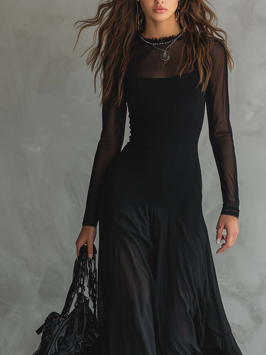 Neroa - Black Tulle Maxi Dress for Women