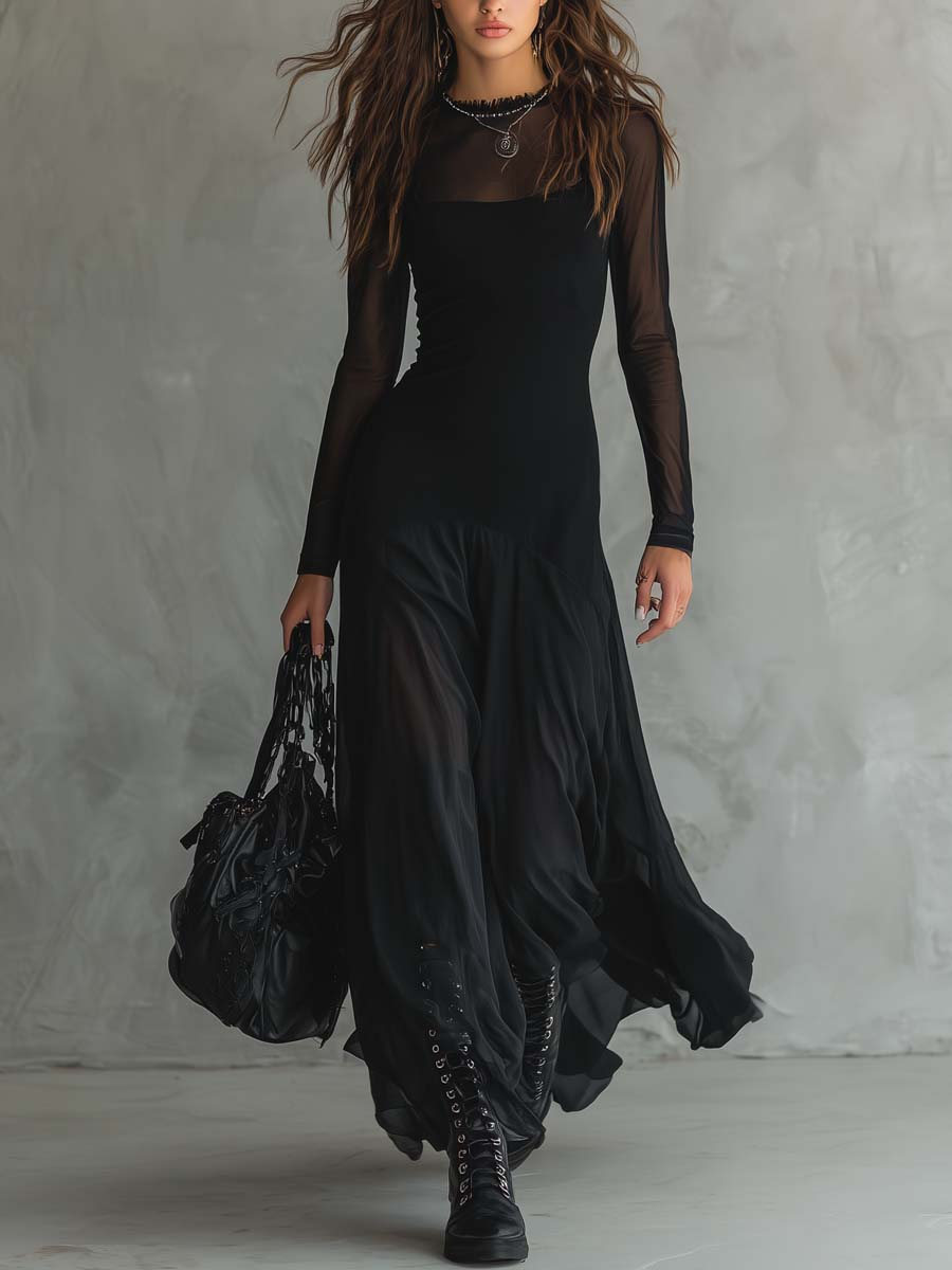 Neroa - Black Tulle Maxi Dress for Women