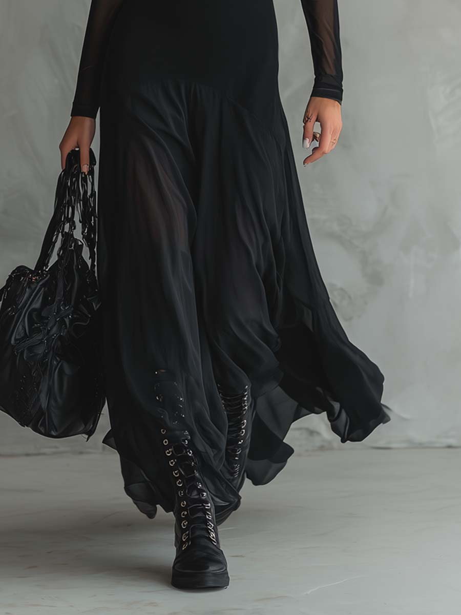 Neroa - Black Tulle Maxi Dress for Women