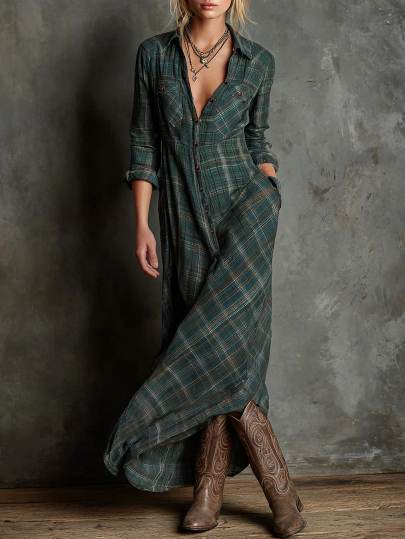 Livia - Long Dress with Shirt Collar for Women