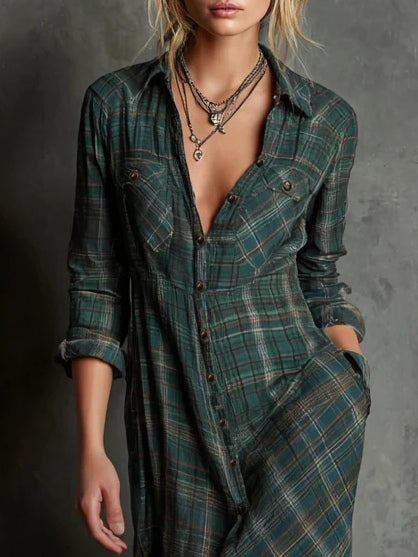 Livia - Long Dress with Shirt Collar for Women