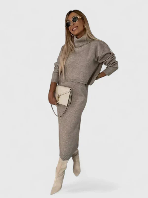 Elegant Dress and Turtle Neck Sweater Set