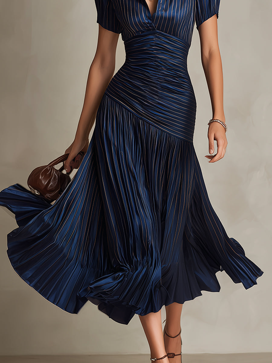 Adriana - Retro Stripe Satin Midi Dress for Women