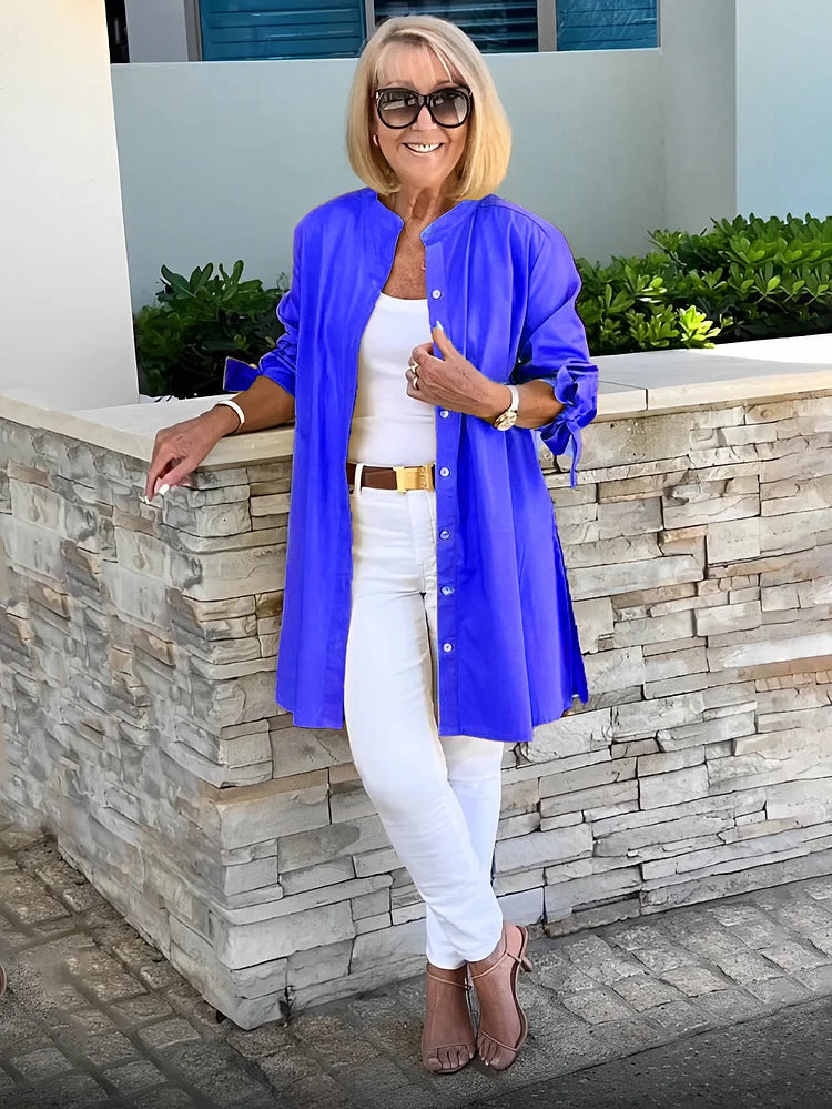 Elliora - Gathered Back Cotton Shirt Jacket