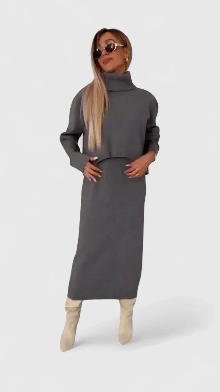 Elegant Dress and Turtle Neck Sweater Set