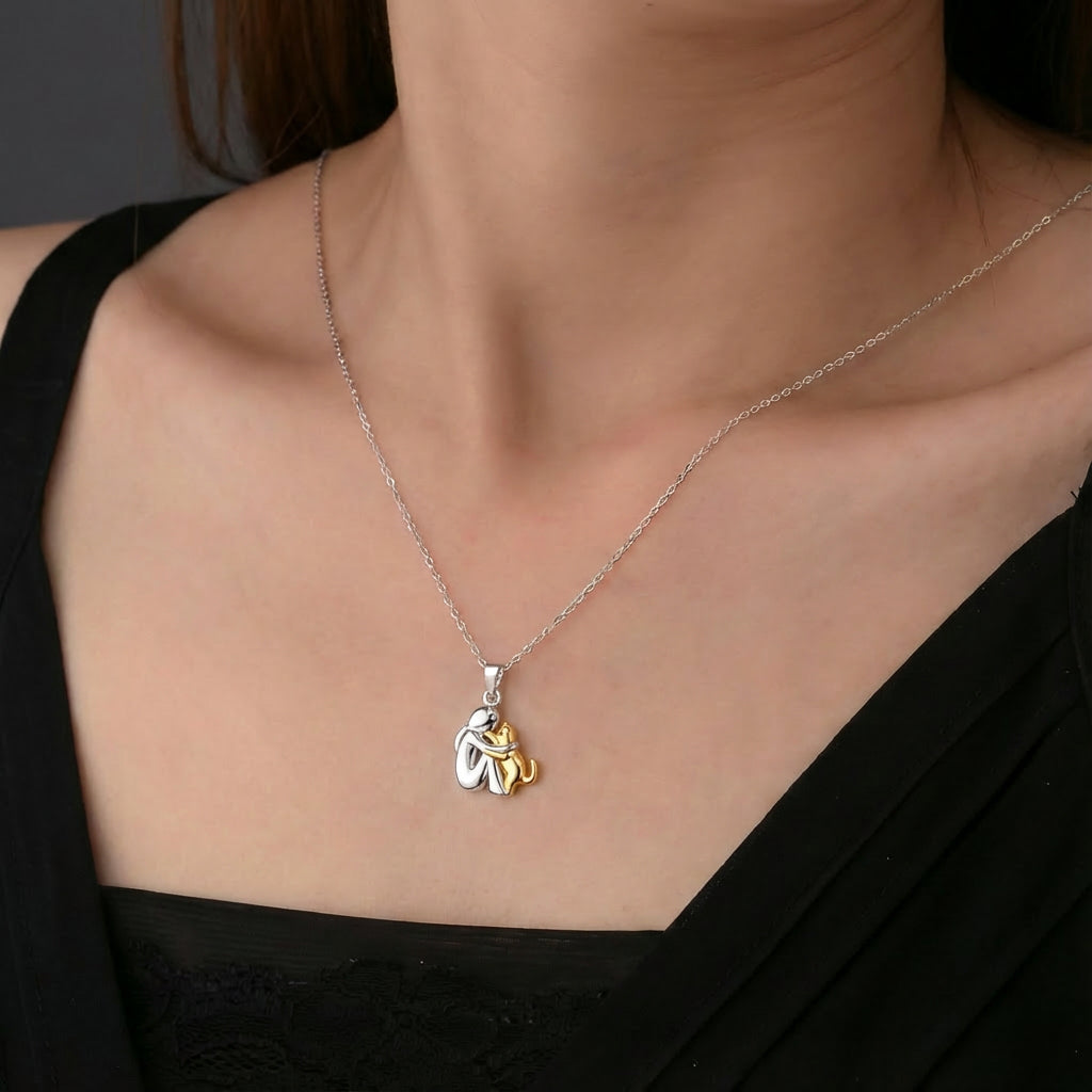 "Forever in Your Heart" Cat Hug Pendant Necklace