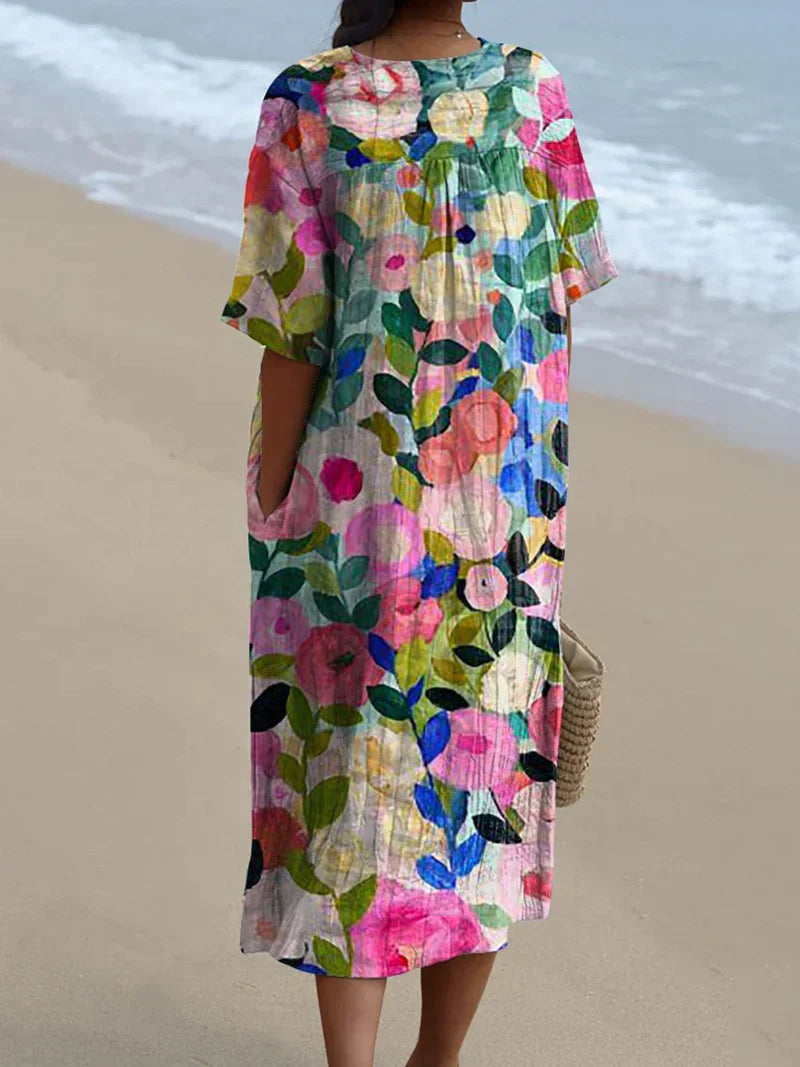 Margaret - Vibrant Floral Garden Print Flowy Dress